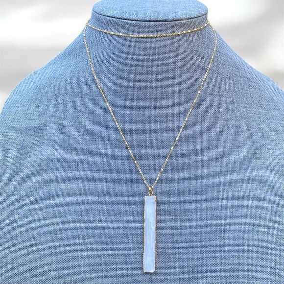 NWOT New Aviva Stanoff Lux Tribe White Selenite Gypsum Gold Bar Necklace - Picture 2 of 8